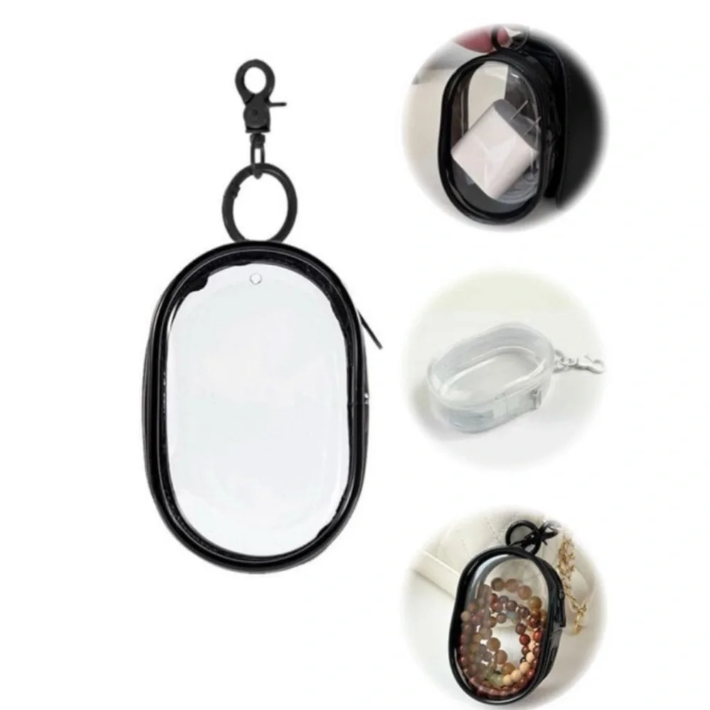 💞 New Small Black Transparent Keychain Charging Cable Storage Bag